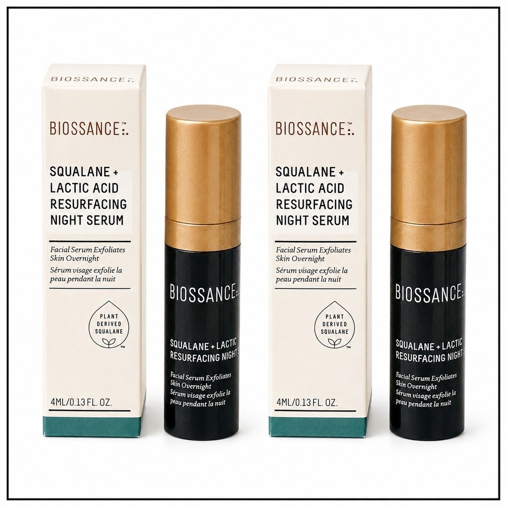 2 x Biossance Squalane Lactic Acid Resurfacing Night Serum .13 oz. Travel Size